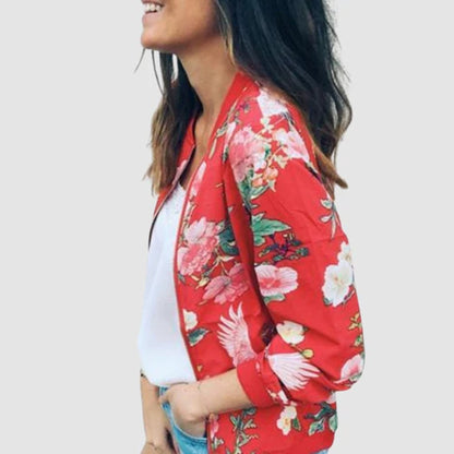 Hannah – Langermet Jakke med Blomstermønster og Glidelås