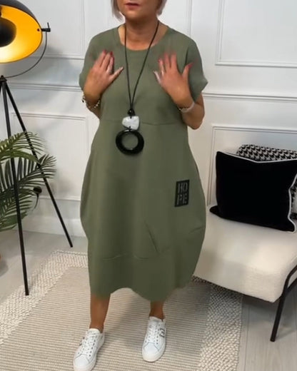 Janice - Casual A linje kjole med korte ermer og sidelommer