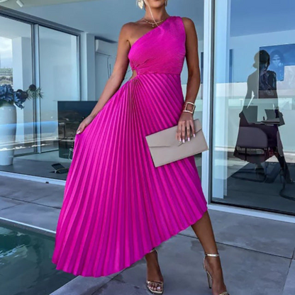 Erika – Ermeløs ettskuldret plissett kjole