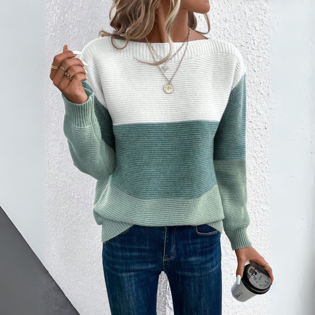 Mia - Trendy fargeblokkgenser med rund halsringning
