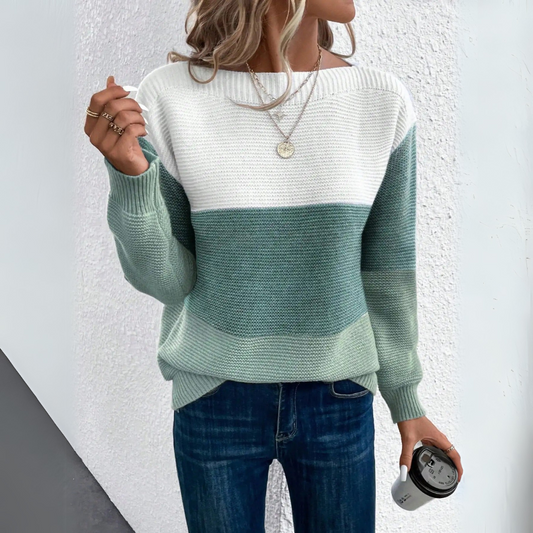 Mia - Trendy fargeblokkgenser med rund halsringning