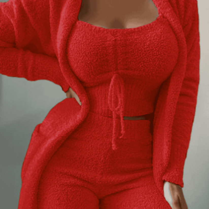 Luisa - Behagelig Fleece 3 Delt Sett med Strikkegenser og Shorts