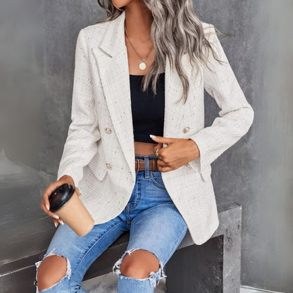 Hanne – Dobbeltspent Tweed Blazer med Lange Ermer og Lommer