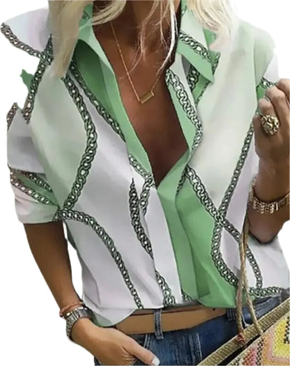 Eline - Trendy bluse med trykk og oppstående krage for hverdagsbruk