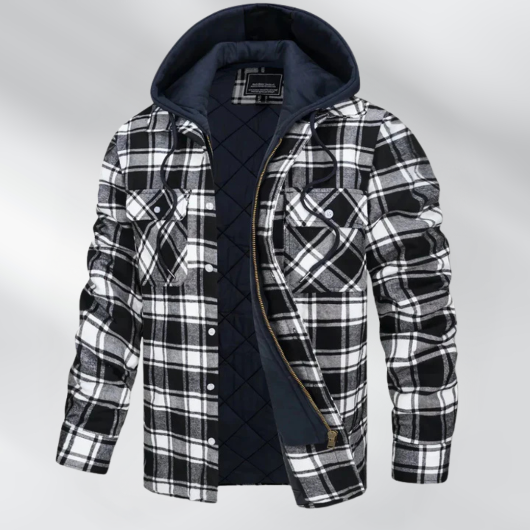 Ethan - Rutete jakke med hette og dobbel lukking