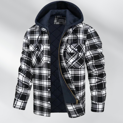 Ethan - Rutete jakke med hette og dobbel lukking