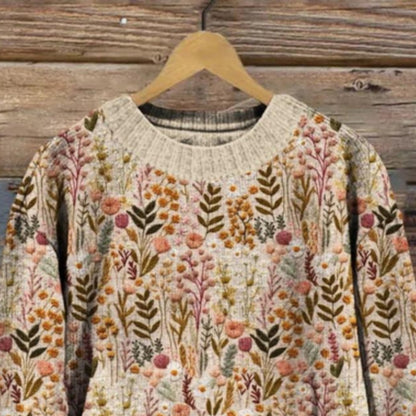 Elvane – Genser med Rund Hals og Blomsterbroderi