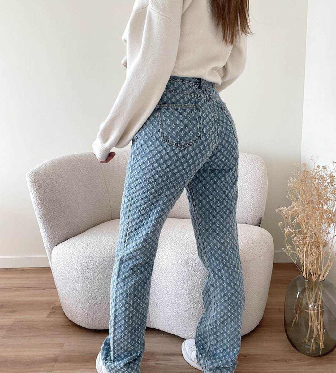 Maya - Klassiske jeans med rette ben med subtilt mønster og funksjonelle lommer