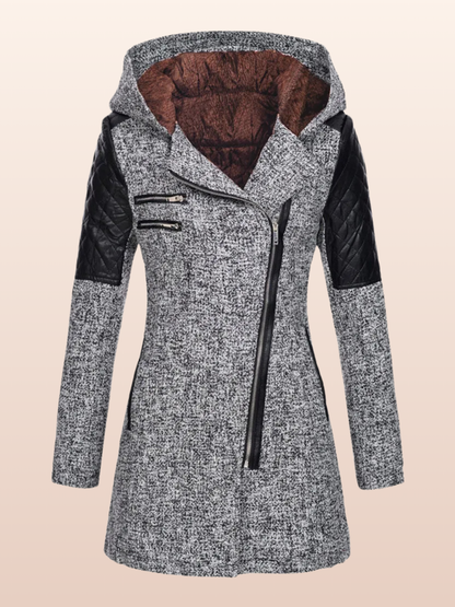 Maya - Lang kåpe med hette og glidelåslommer