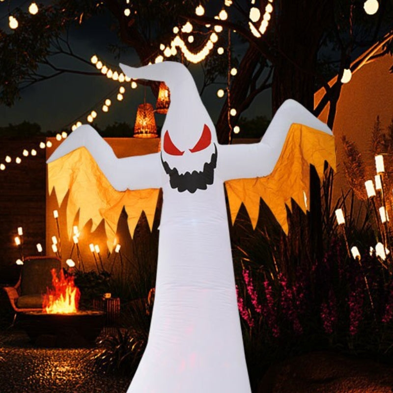 SpookGlow – Oppblåsbar Spøkelse med Roterende Flamme for Halloween Dekorasjon