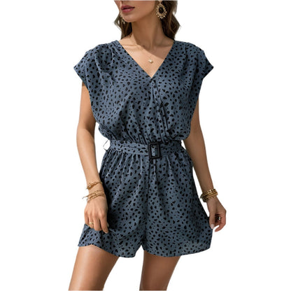 Renate - Rrmeløs jumpsuit med V-utringning og leopardmønster