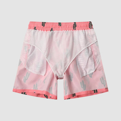 Paul - Badeshorts med kaktusmønster og justerbar linning