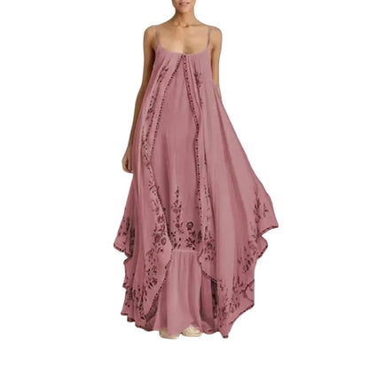 Naya - Modren Maxikjole med justerbare stropper og brodert kant