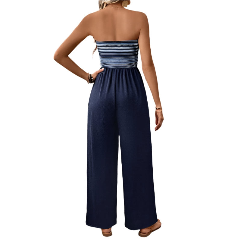 Monika - Jumpsuit med høy midje, vide ben og stroppeløs bandeau-topp