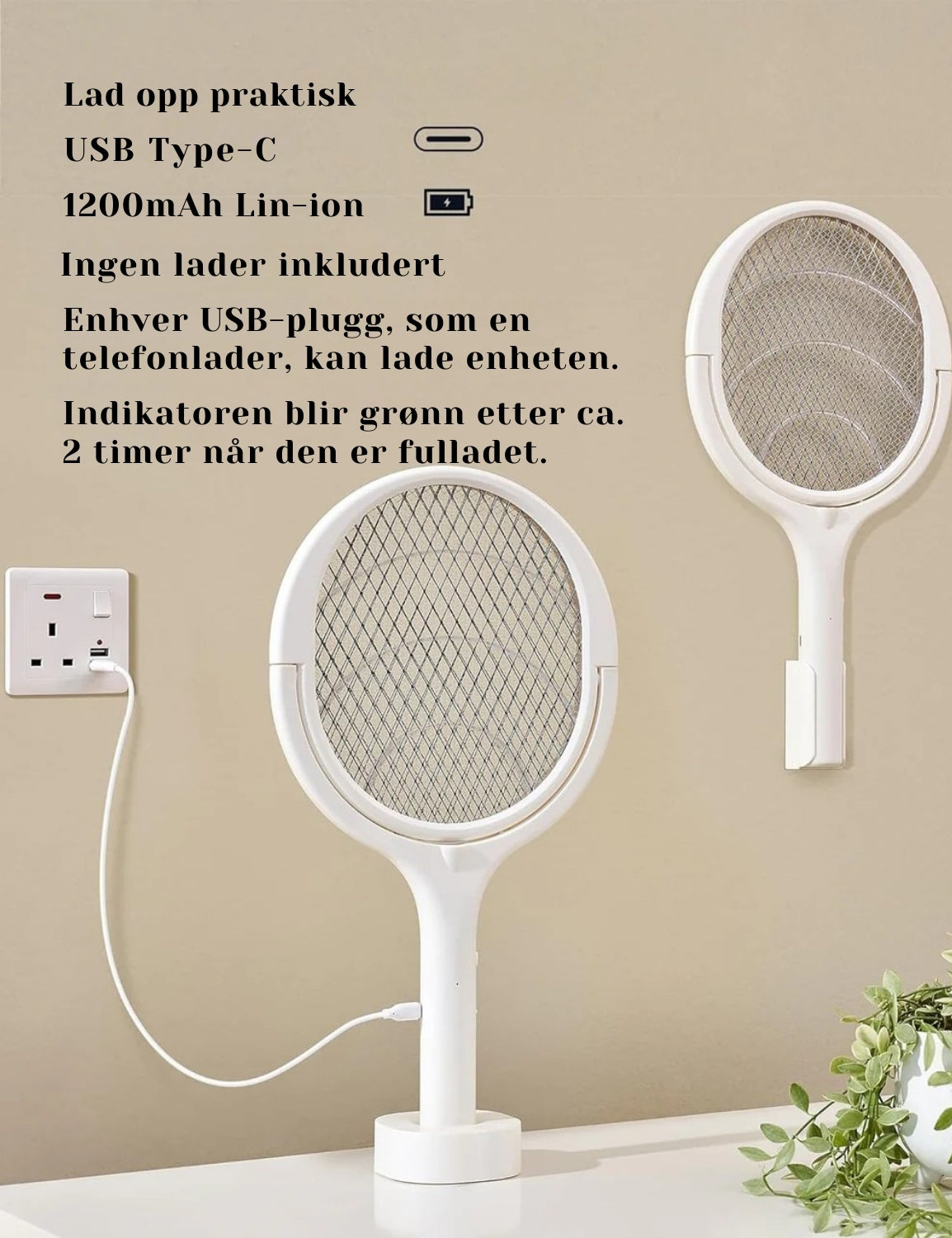 ZapFly - 5-i-1 Hurtigladende elektrisk fluesmekker med roterende hode