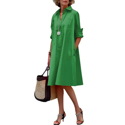 Isla – Skjortekjole med kragehals og uformelle rullede ermer