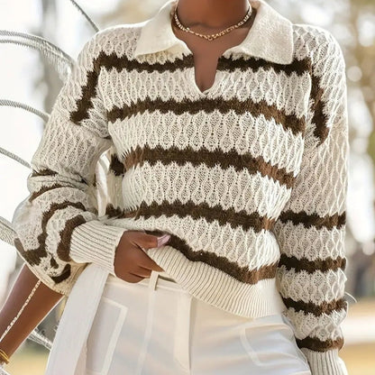 Leona – Genser med jakkeslag, stripet mønster og lange ermer