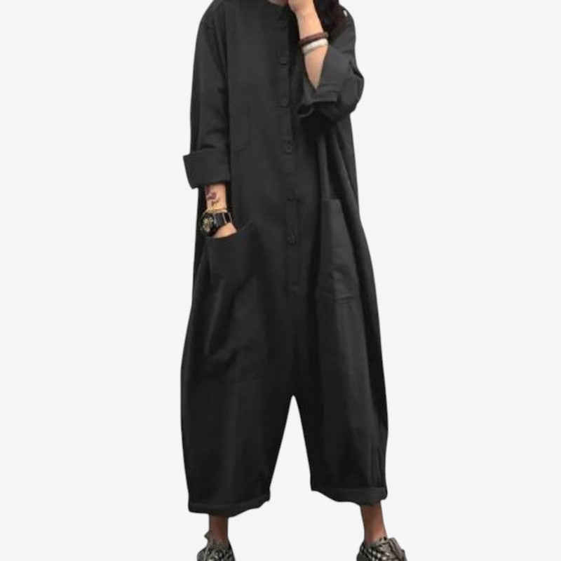 Marie – Langermet løstsittende jumpsuit med knapper