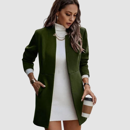 Luisa – Langermet Frakk med Åpen Front og Lommer