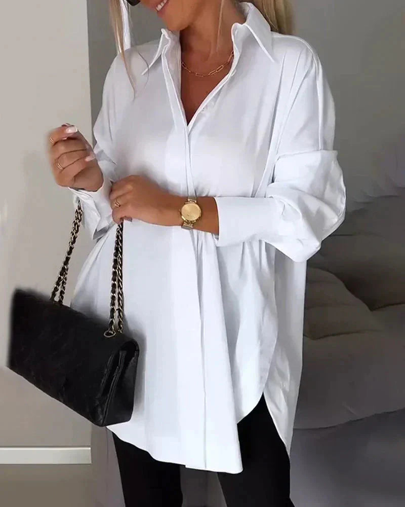 Amanda - Oversized skjorte med klassisk krage og lange ermer
