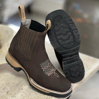 Claus - Elegant Ankelstøvlett med Sklisikker Kraftig Hæl og Unik Broderi