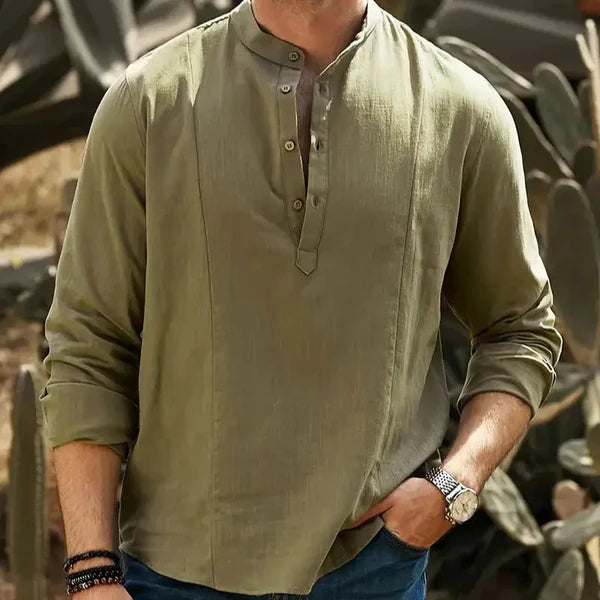 Ethan - Knapp opp skjorte med henley krage og lange ermer