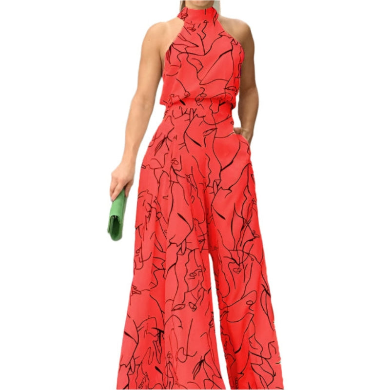 Rylee - Halterhals  Jumpsuit med med Tie-back detaljer og Bred benutforming