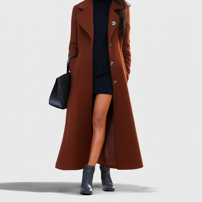 Emma – Langermet Ullfrakk med Belte og Lommer