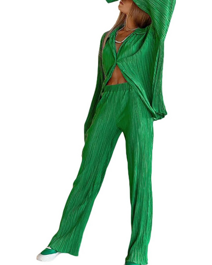 GraceFlow - Plissert todelt sett Stilig nedknappet topp med matchende bukser