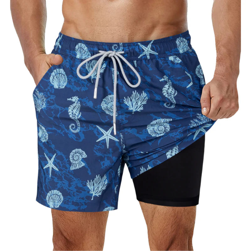 EthanFit - 2-i-1 badeshorts for menn med kompresjonsfor for aktive eventyr