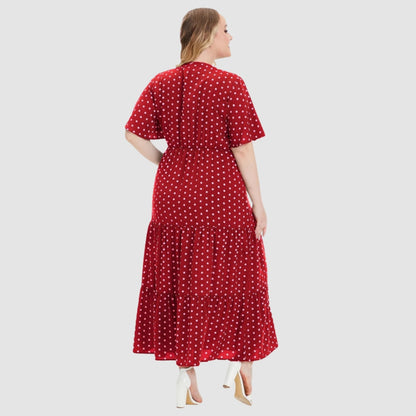 Sabine - Plus size maxikjole med prikker og V-hals