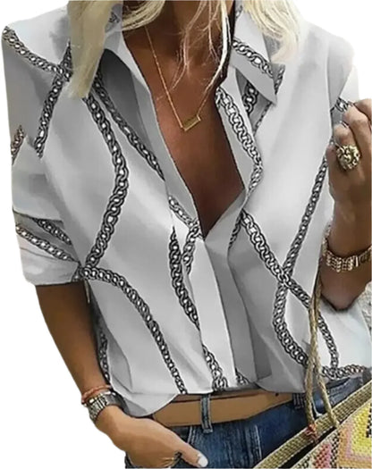 Eline - Trendy bluse med trykk og oppstående krage for hverdagsbruk