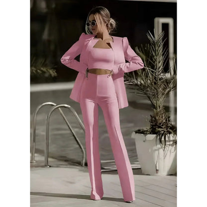 Jasmine – Stilig 3-delt sett med lange ermer blazer og fleksible bukser