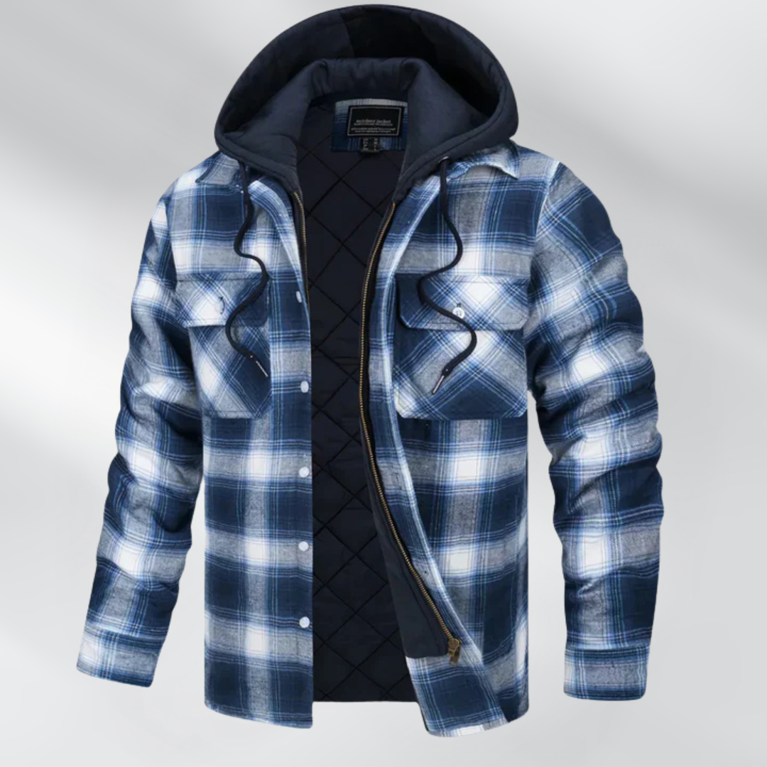 Ethan - Rutete jakke med hette og dobbel lukking