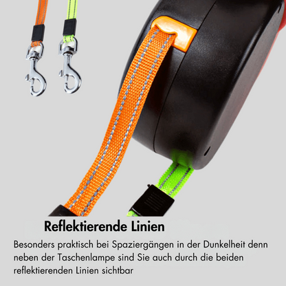 DuoLeash - Dobbelt multifunksjonelt hundebånd med lommelykt