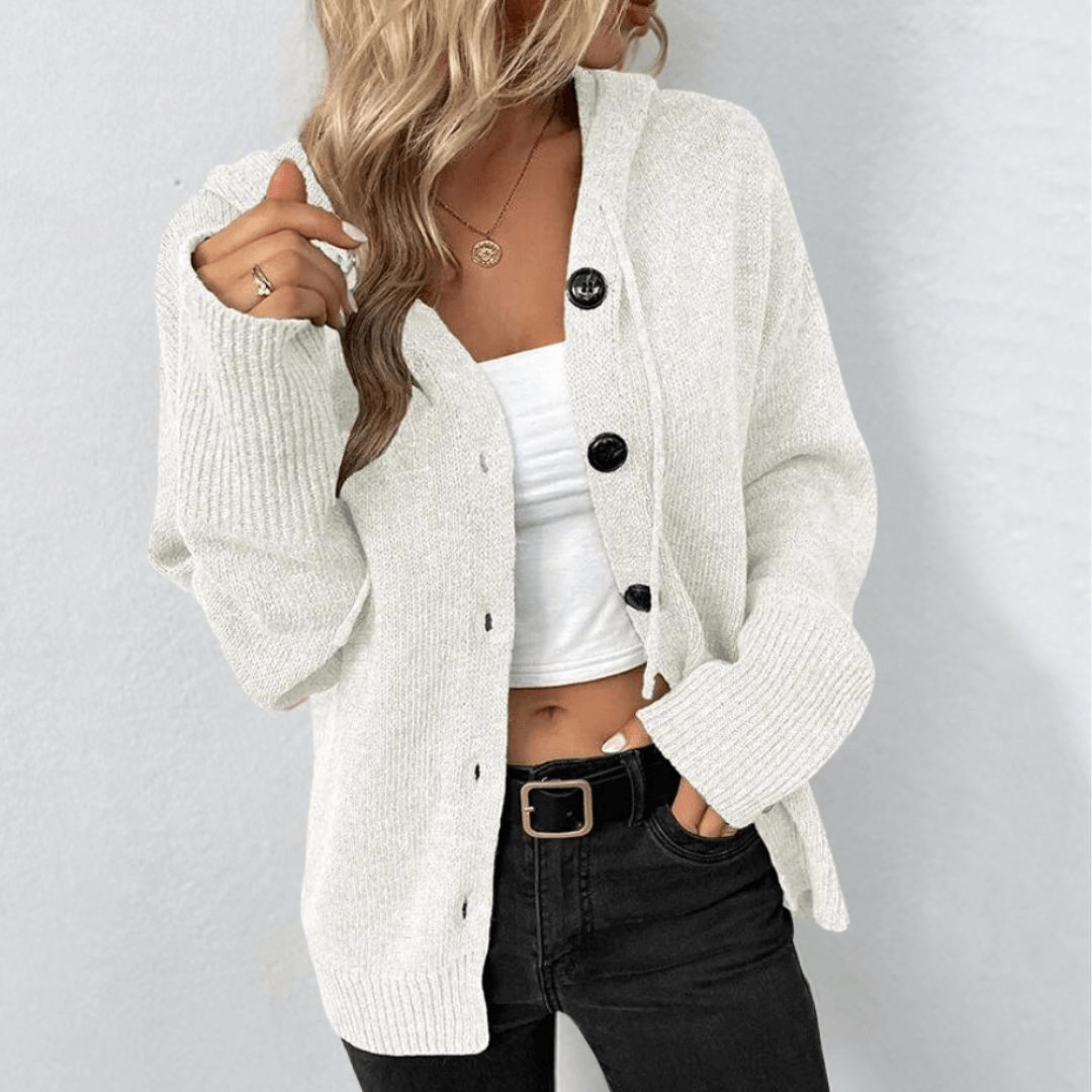 Chloe - Cardigan med knapper og ribbestrikkede detaljer
