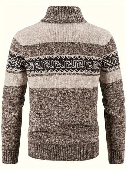 Robert - Zip up genser med geometrisk design og lange ermer