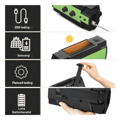 TerraVolt - Allsidig Solcelledrevet Radio og Powerbank for Pålitelig Energi