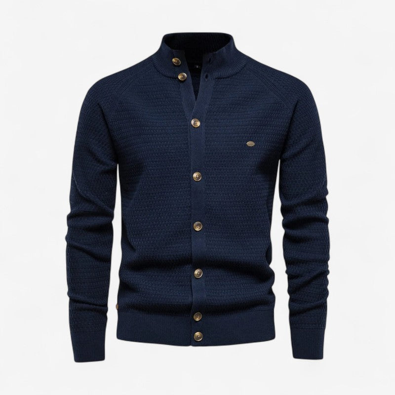 Malcolm – Langermet Cardigan med Stand-Up Krage og Knappelukking