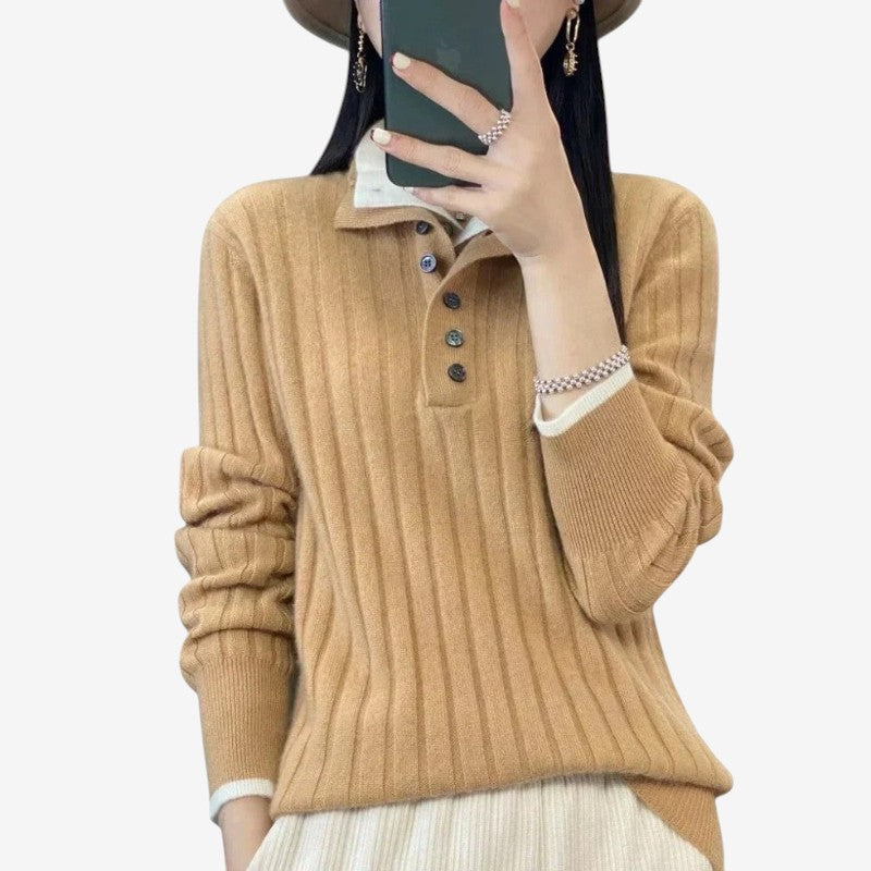 Alice – Langermet Genser med Knapper og Ribbedetaljer