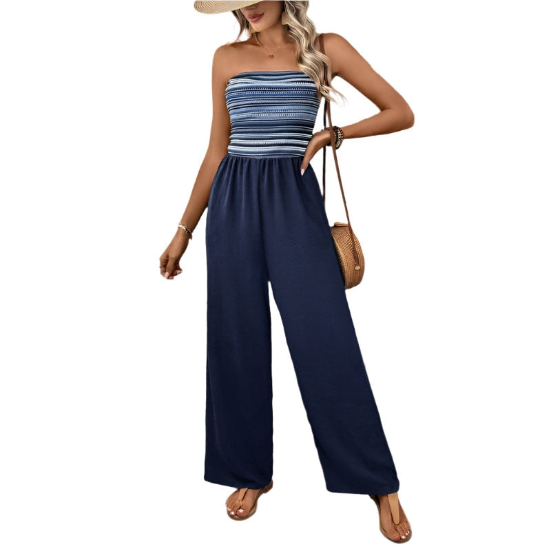 Monika - Jumpsuit med høy midje, vide ben og stroppeløs bandeau-topp