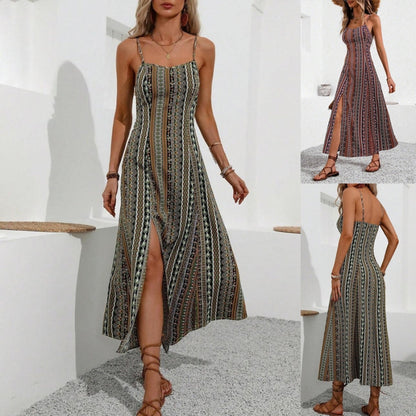 Leony – Stripete kjole med justerbar stropp bak og flatterende passform