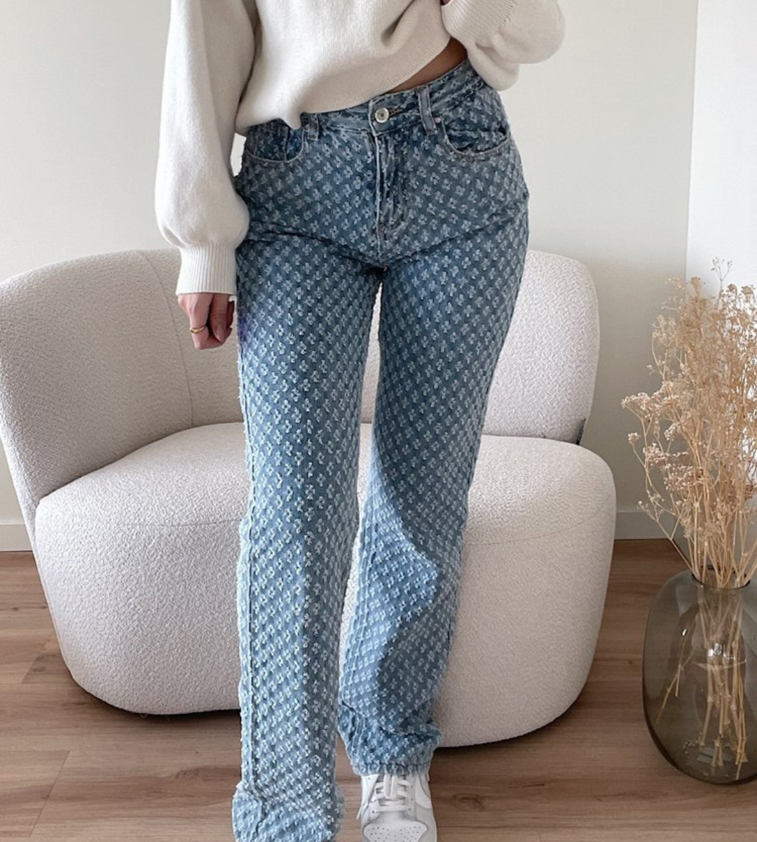 Maya - Klassiske jeans med rette ben med subtilt mønster og funksjonelle lommer