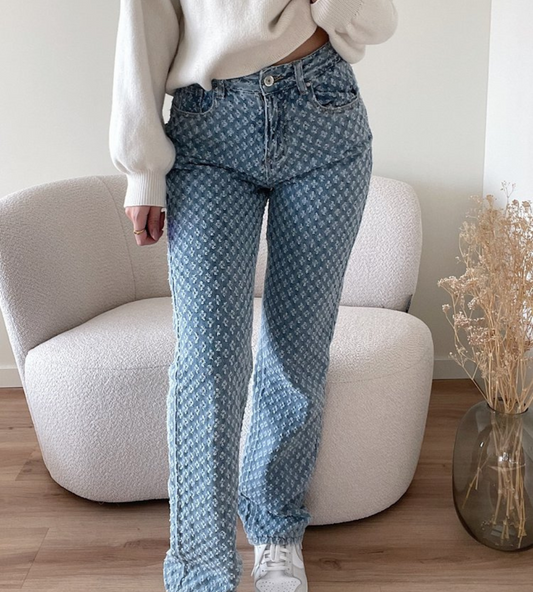 Maya - Klassiske jeans med rette ben med subtilt mønster og funksjonelle lommer