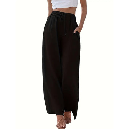 Eleanor – Stilig avslappet bukse med vidde ben med justerbar midje og praktiske sidelommer