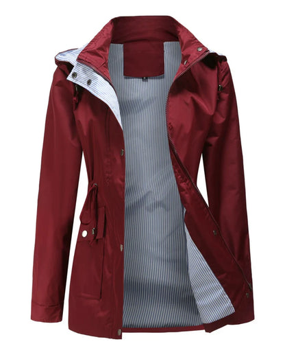 Elizabeth - Moderne lang jakke med sidelommer og stripete mansjetter