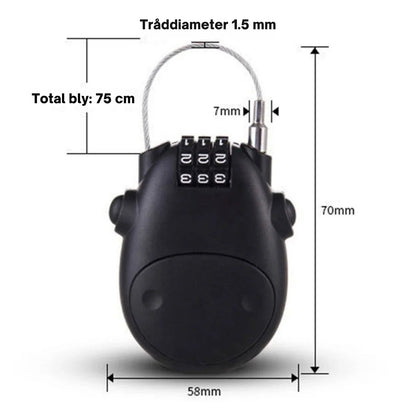 QuickLock - Kompakt og bærbar kabelkodelås for hjelmer og mer