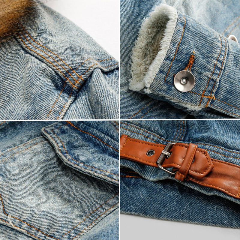 Adam - Langermet denimjakke med fleecefor og pelskrage