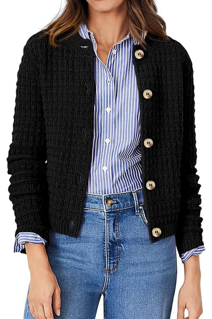 Sarah - Ribbet cardigan med knappedetaljer og avslappet passform