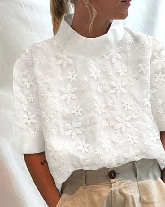 Elara - Blomstret bluse med høy krage